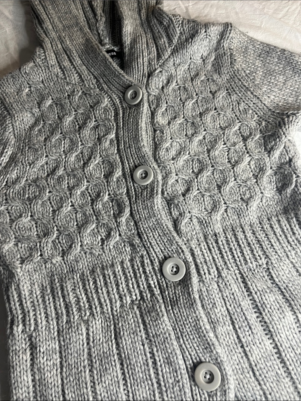 Express Gray Cable-Knit Button Cardigan